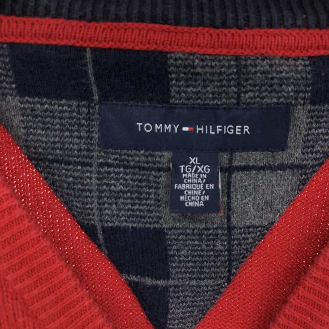 00'S Tommy Hilfiger V-neck cotton knit sweater, men's size XL cotton red type Vintage Second Hand