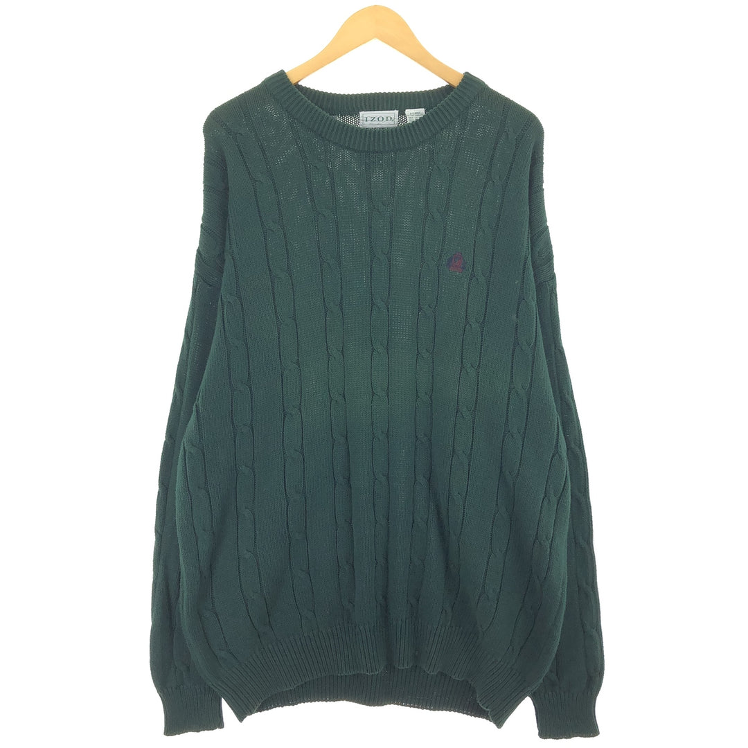 IZOD Cable Knit Cotton Knit Sweater, Men's Size XL cotton Green type dark green Vintage Second Hand