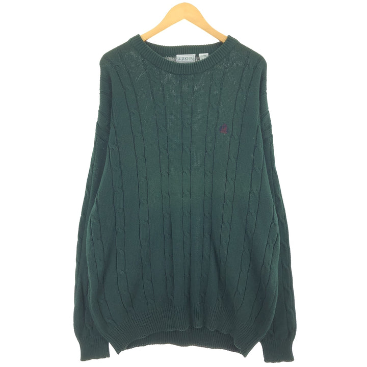 IZOD Cable Knit Cotton Knit Sweater, Men's Size XL cotton Green type dark green Vintage Second Hand