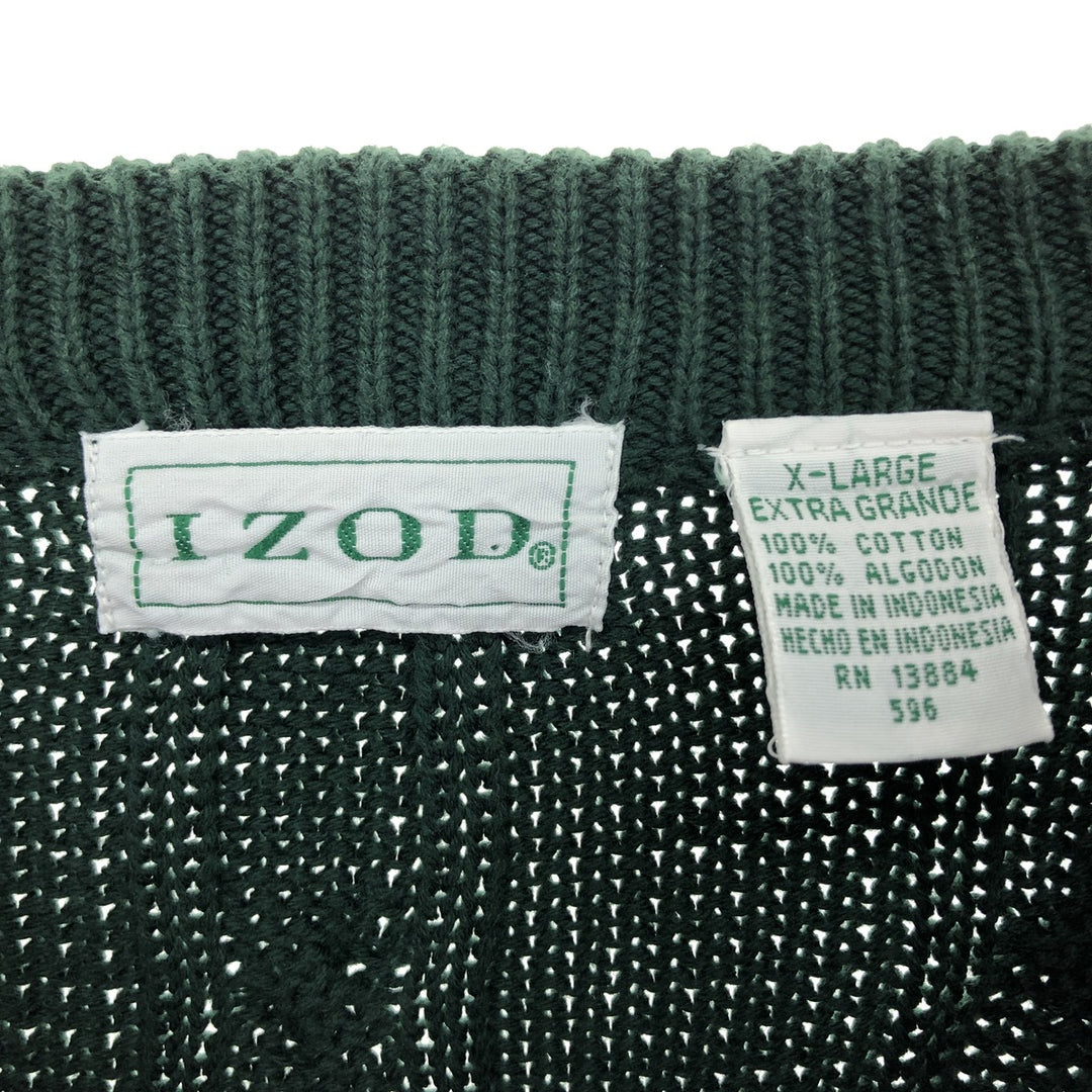IZOD Cable Knit Cotton Knit Sweater, Men's Size XL cotton Green type dark green Vintage Second Hand