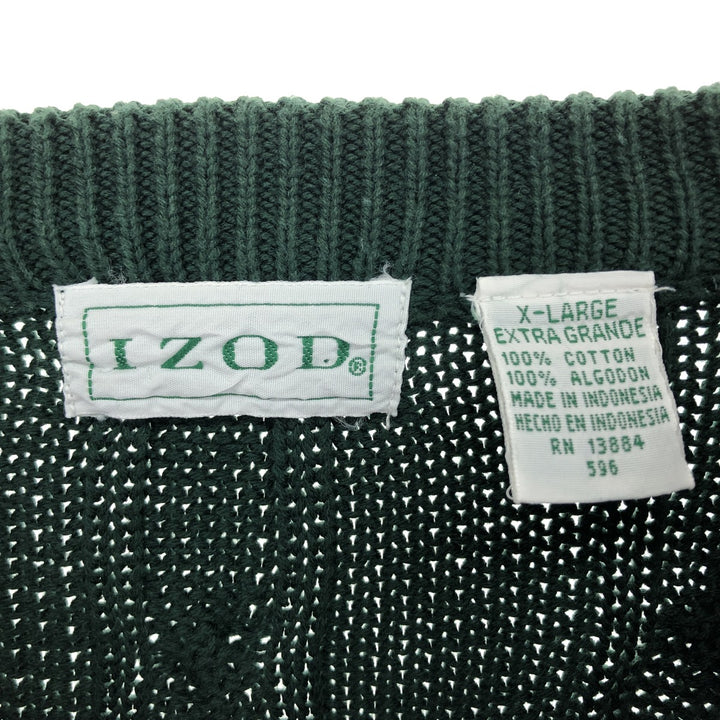 IZOD Cable Knit Cotton Knit Sweater, Men's Size XL cotton Green type dark green Vintage Second Hand