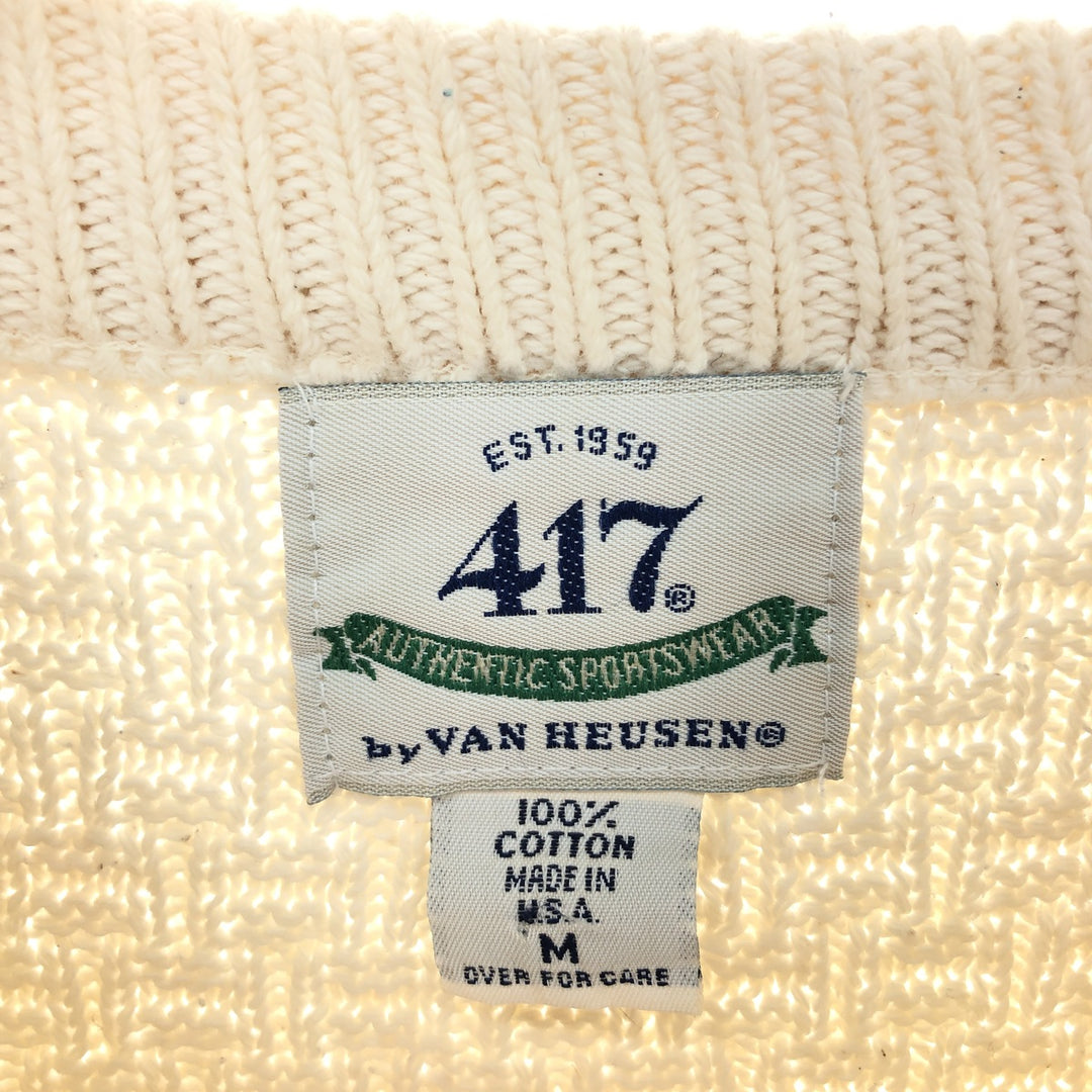 417 AUTHENTIC SPORTSWEAR Solid Cotton Knit Sweater, Made in USA, Men's Size Medium cotton ivory Vintage Second Hand