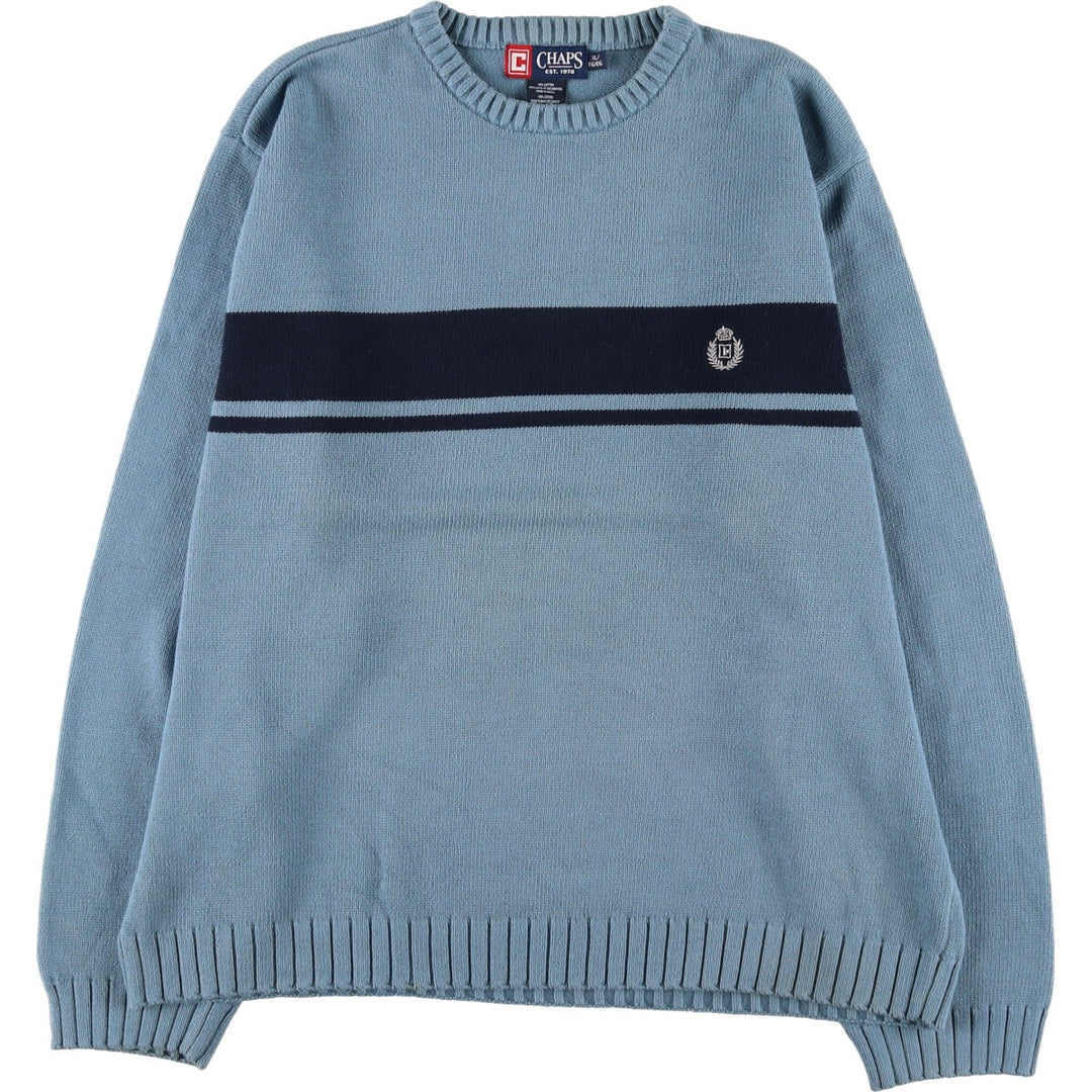 CHAPS Cotton Knit Sweater, Men's XL Size cotton blue type Vintage Second Hand