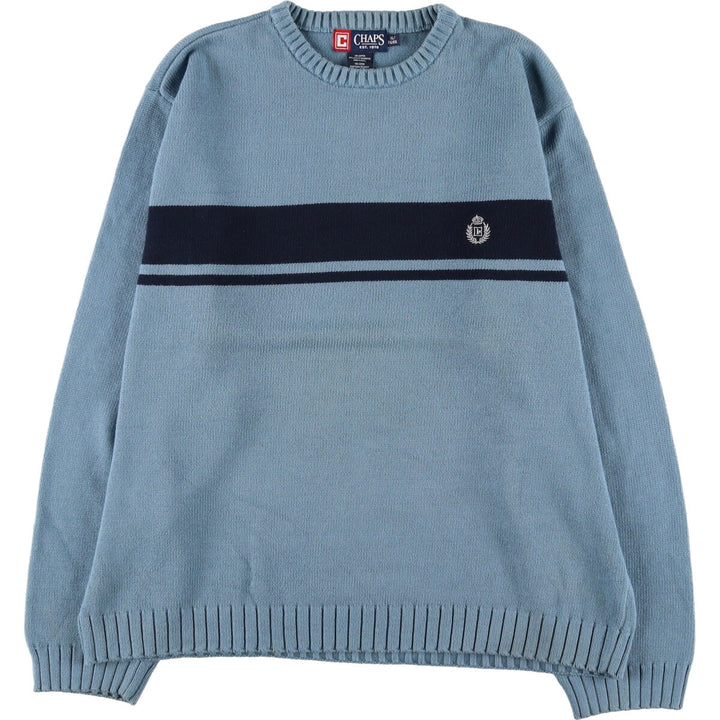 CHAPS Cotton Knit Sweater, Men's XL Size cotton blue type Vintage Second Hand