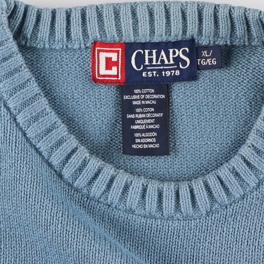 CHAPS Cotton Knit Sweater, Men's XL Size cotton blue type Vintage Second Hand