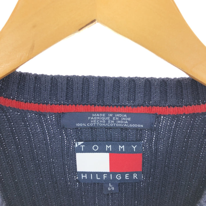 TOMMY HILFIGER Ribbed V-neck cotton knit sweater for men, size L / eaa434547