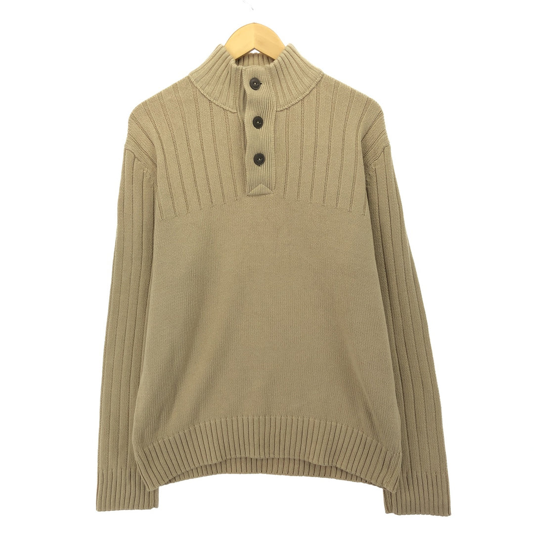 Eddie Bauer Cotton Knit Half-Button Sweater, Men's Size L cotton Beige type Vintage Second Hand