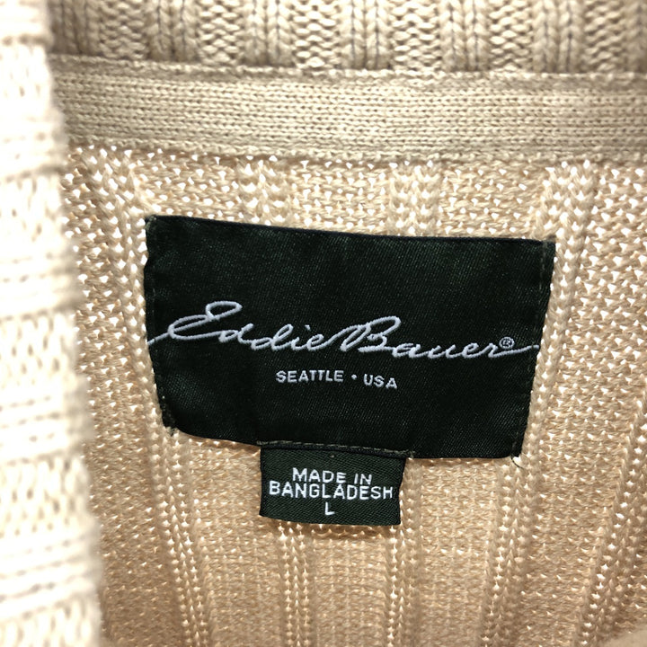 Eddie Bauer Cotton Knit Half-Button Sweater, Men's Size L cotton Beige type Vintage Second Hand