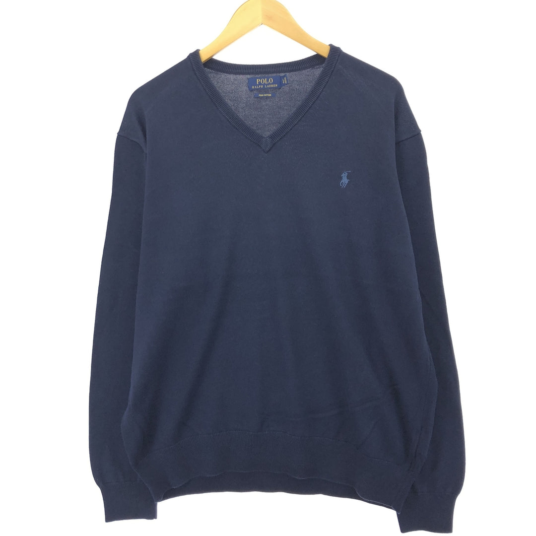 Ralph Lauren POLO RALPH LAUREN V-neck cotton knit sweater, men's size L / eaa434553