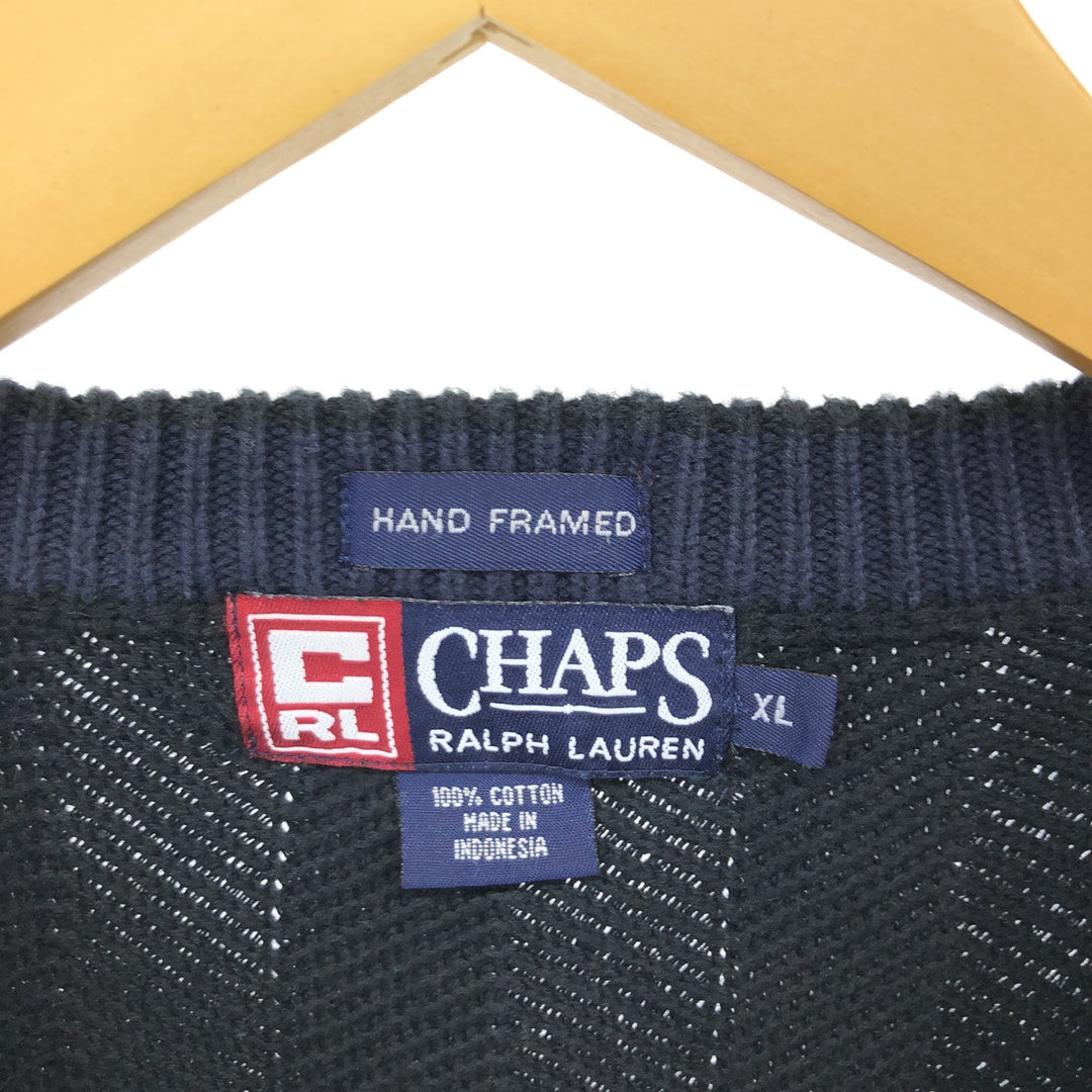 90'S Ralph Lauren CHAPS HAND FRAMED Herringbone Cotton Knit Sweater Men's XL Vintage /eaa434554
