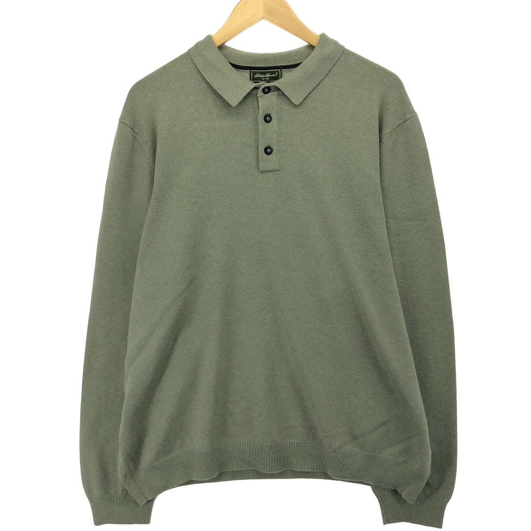 Eddie Bauer polo knit sweater, men's size XL Pima Cotton Mint green Vintage Second Hand
