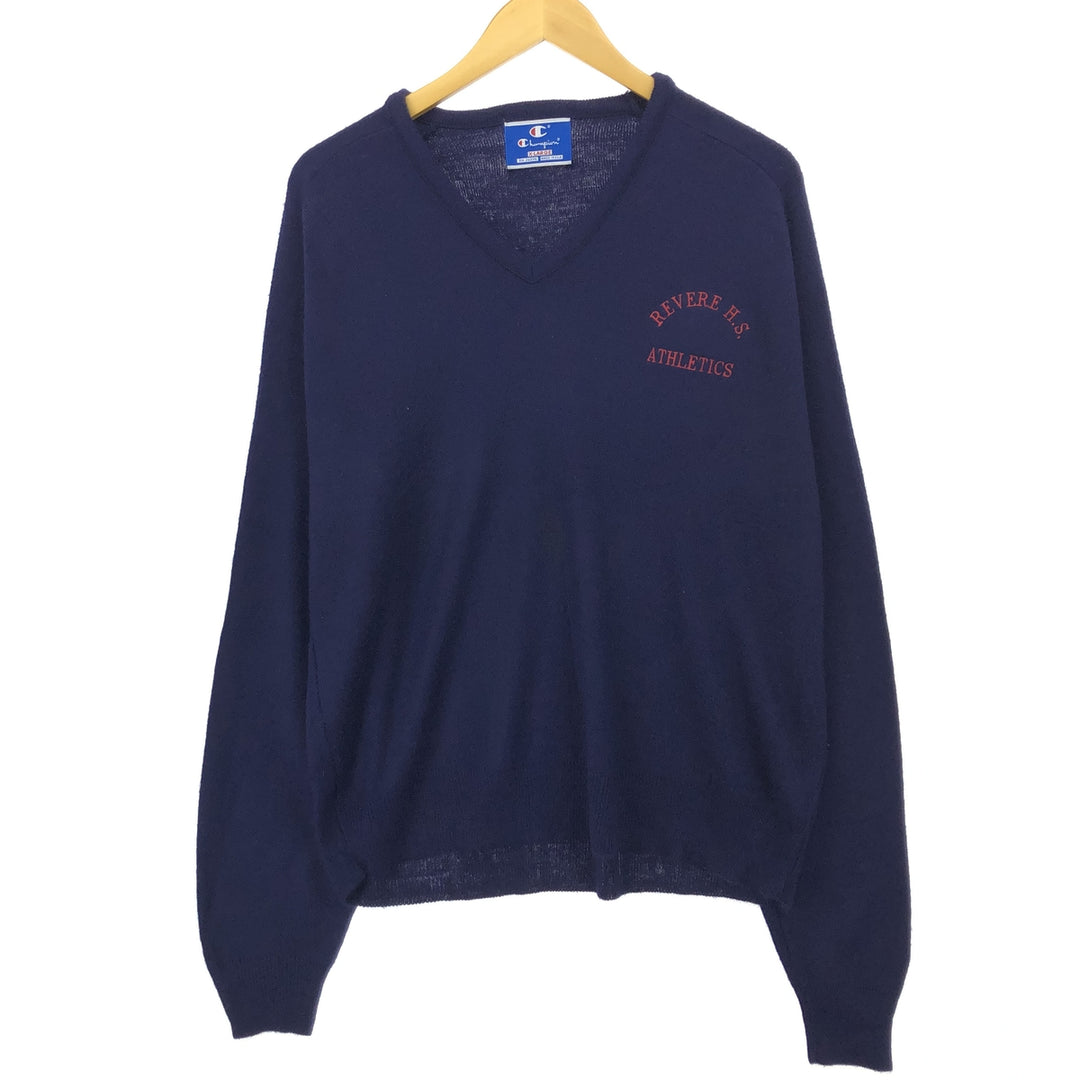 90'S Champion V-neck acrylic knit sweater, Made in USA, Men's XL, Vintage acrylic navy blue type Vintage Second Hand