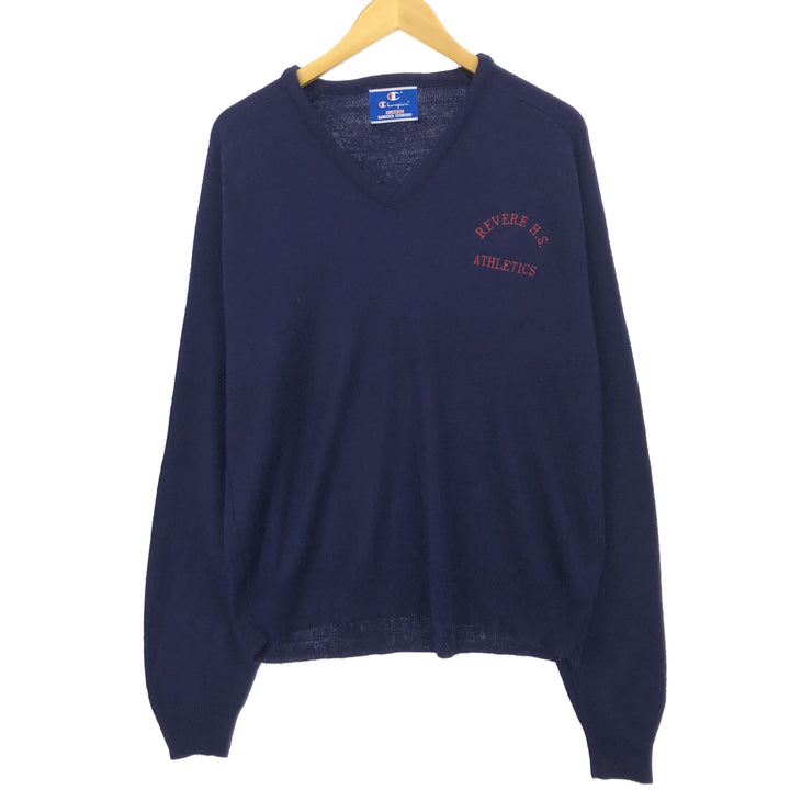 90'S Champion V-neck acrylic knit sweater, Made in USA, Men's XL, Vintage acrylic navy blue type Vintage Second Hand