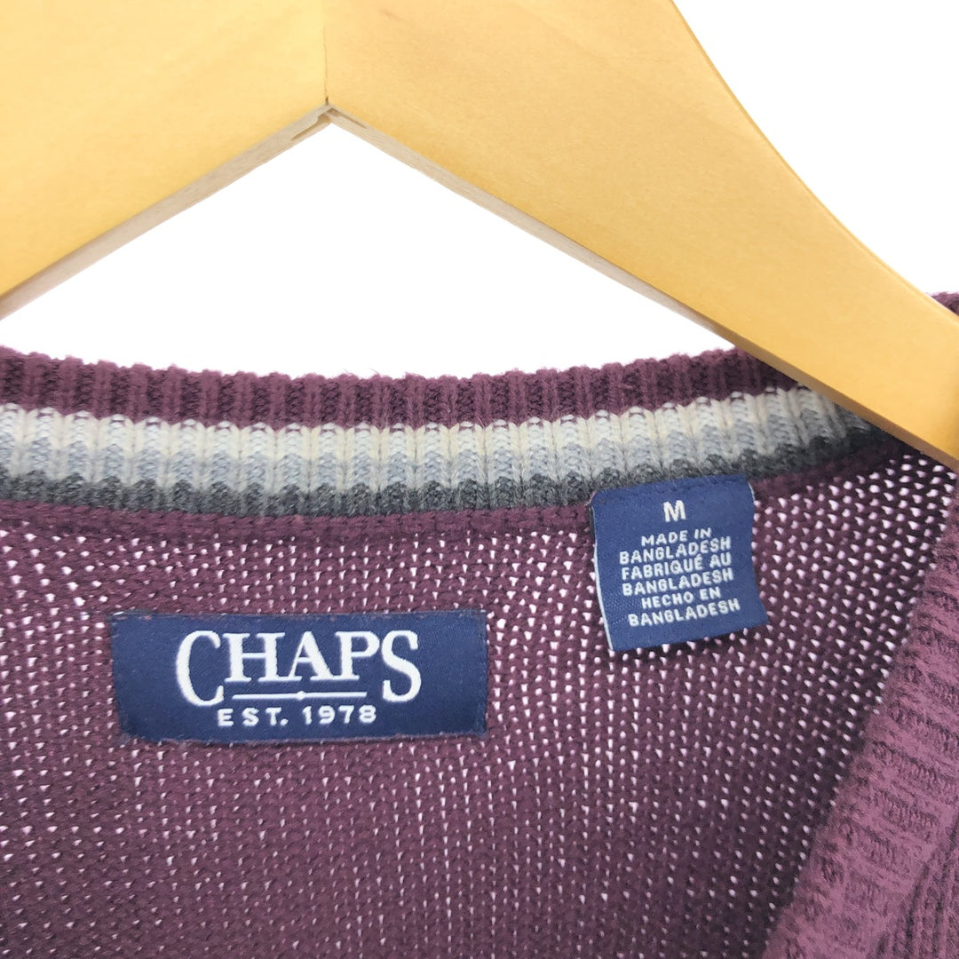 CHAPS Cotton Knit Sweater, Men's Size M cotton Red type red-purple Vintage Second Hand