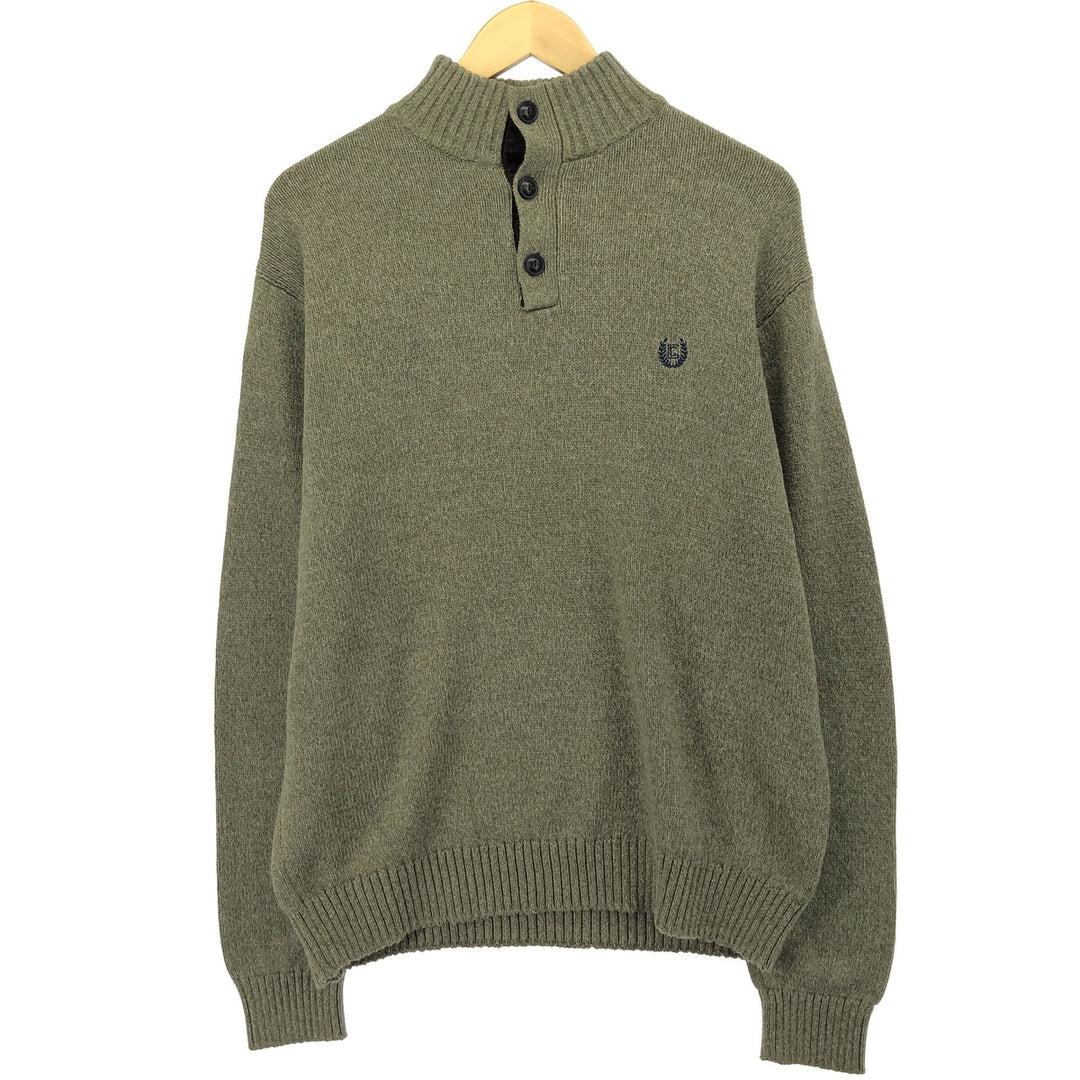 CHAPS Cotton Knit Half Button Sweater, Men's Size L cotton Khaki type Vintage Second Hand