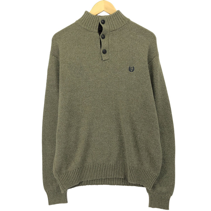 CHAPS Cotton Knit Half Button Sweater, Men's Size L cotton Khaki type Vintage Second Hand