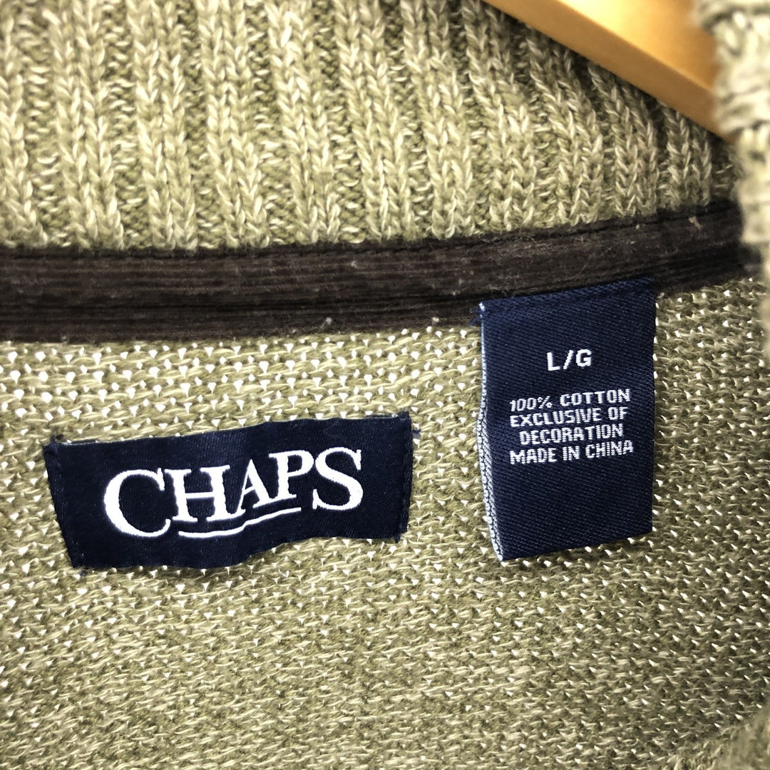 CHAPS Cotton Knit Half Button Sweater, Men's Size L cotton Khaki type Vintage Second Hand