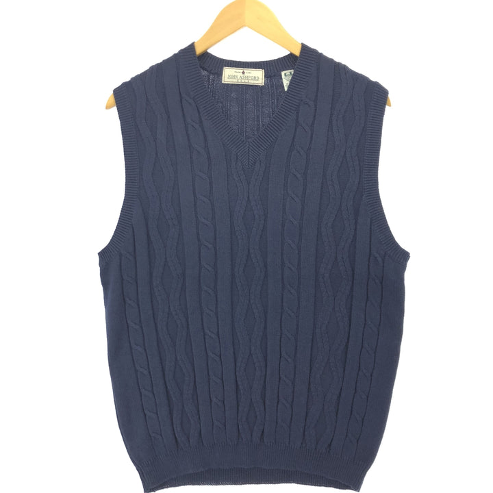 JOHN ASHFORD Cable Knit V-Neck Cotton Knit Vest Men's M Size /eaa434573