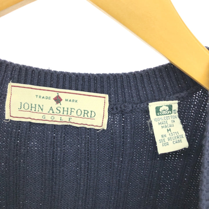 JOHN ASHFORD Cable Knit V-Neck Cotton Knit Vest Men's M Size /eaa434573