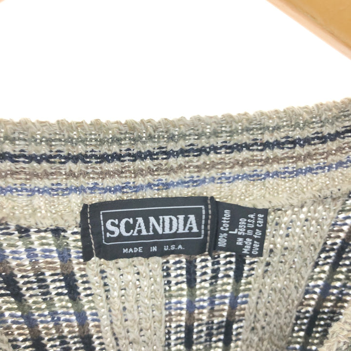 SCANDIA Check Pattern Cotton Knit Sweater, Made in USA, Men's Size L cotton multicolor Vintage Second Hand