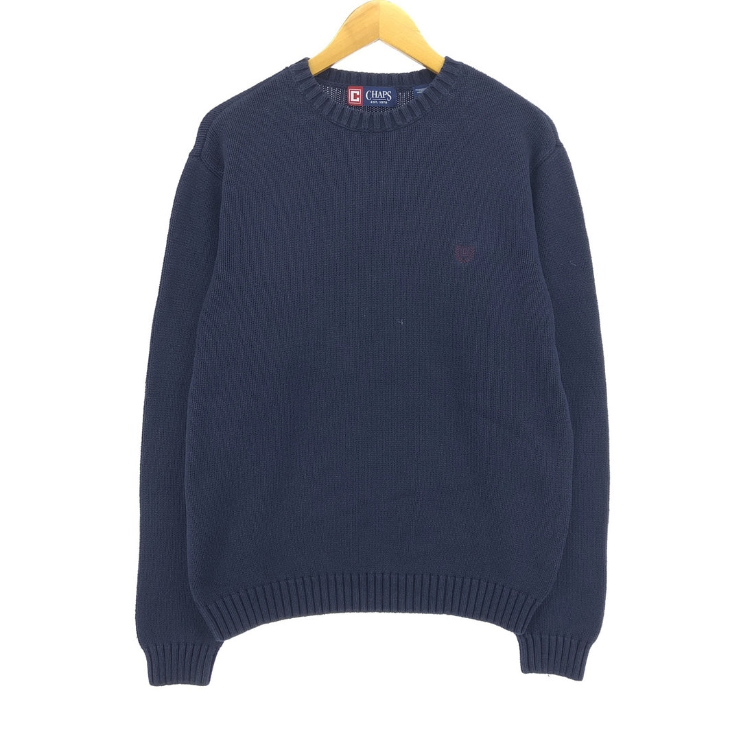 CHAPS Cotton Knit Sweater, Men's Size M cotton navy blue type Vintage Second Hand