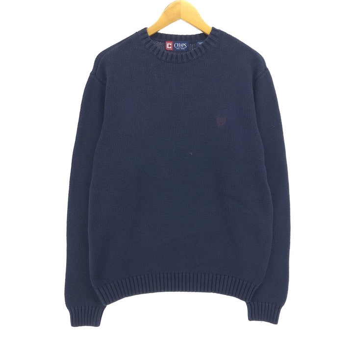 CHAPS Cotton Knit Sweater, Men's Size M cotton navy blue type Vintage Second Hand