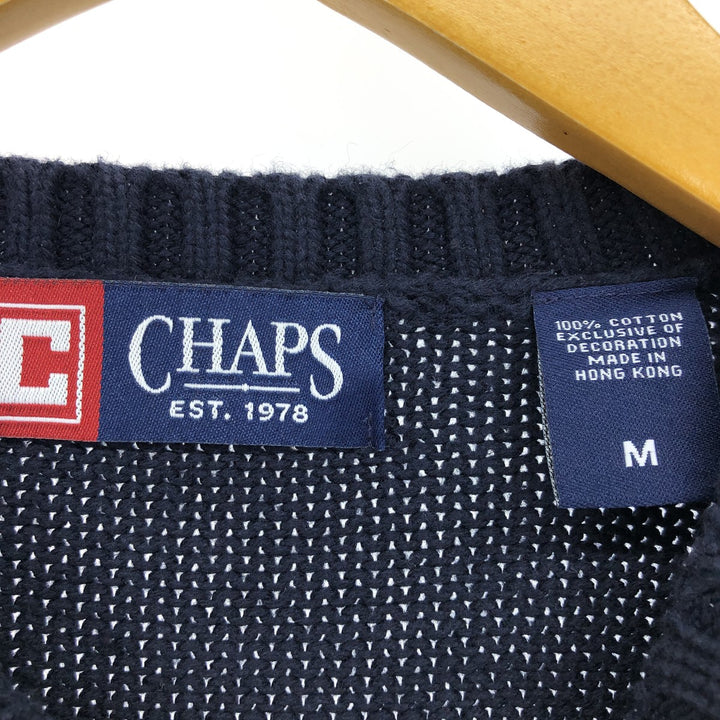 CHAPS Cotton Knit Sweater, Men's Size M cotton navy blue type Vintage Second Hand