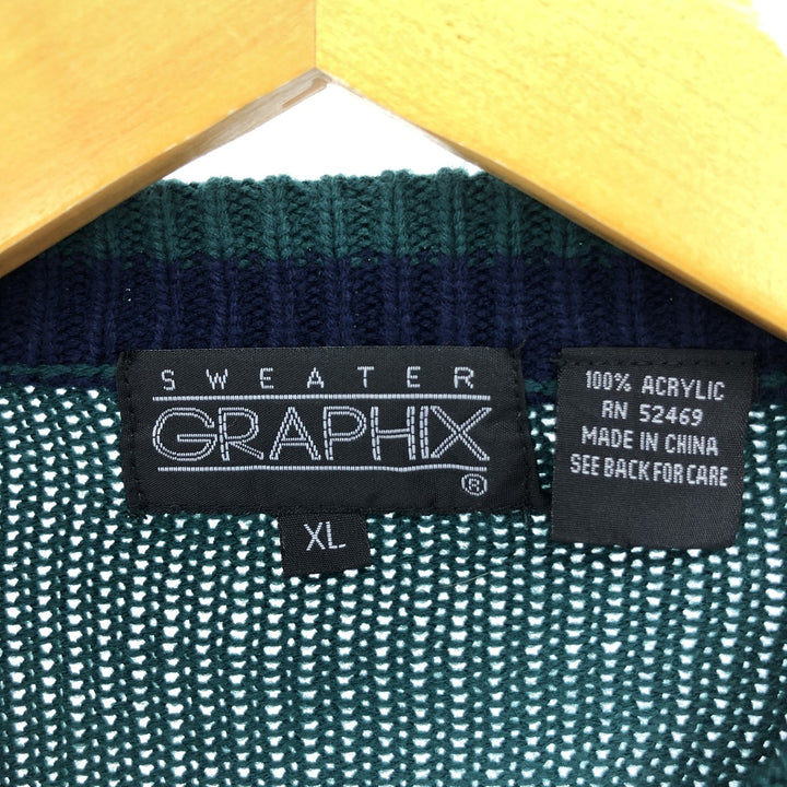 SWEATER GRAPHIX Acrylic Knit Sweater, Men's XL acrylic green type Vintage Second Hand