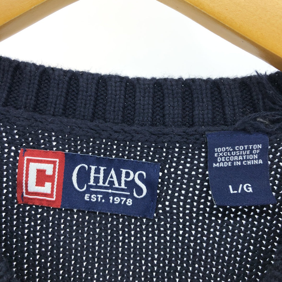 CHAPS Cotton Knit Sweater, Men's Size L cotton navy blue type Vintage Second Hand