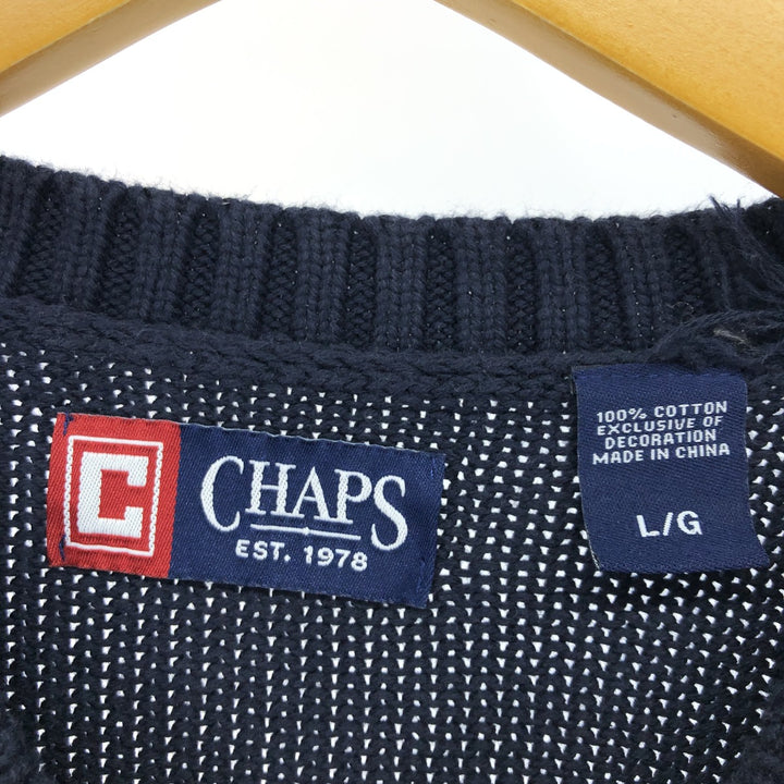 CHAPS Cotton Knit Sweater, Men's Size L cotton navy blue type Vintage Second Hand