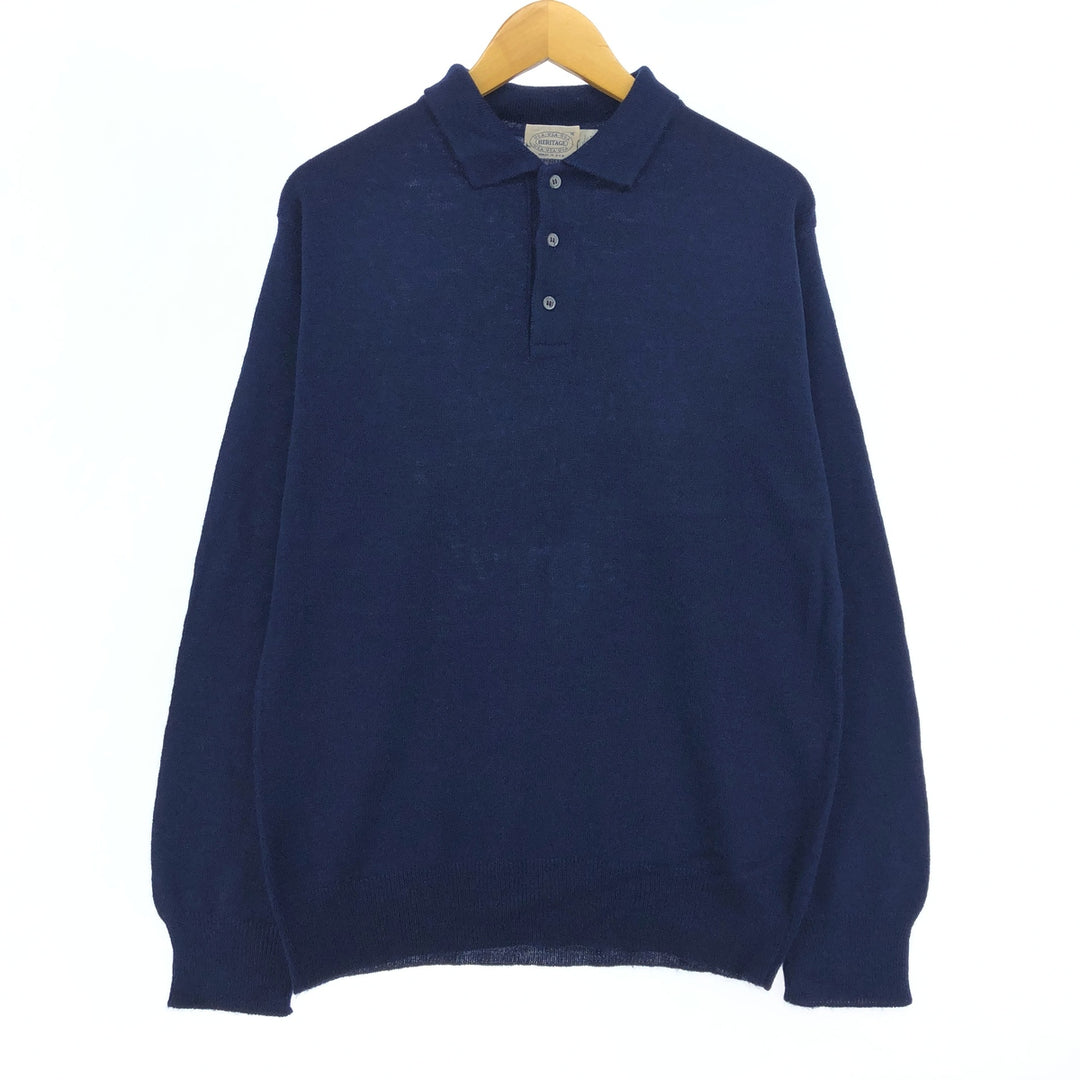 Vintage 1990'S Heritage Polo Knit Sweater, Made in USA, Men's Size XL acrylic navy blue type Vintage Second Hand