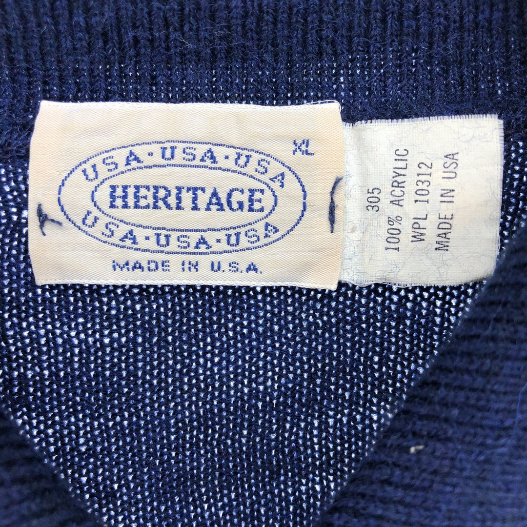 Vintage 1990'S Heritage Polo Knit Sweater, Made in USA, Men's Size XL acrylic navy blue type Vintage Second Hand