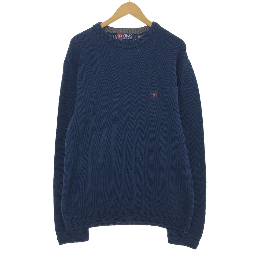 90'S Ralph Lauren CHAPS Herringbone Cotton Knit Sweater Men's Size L Vintage / eaa434659
