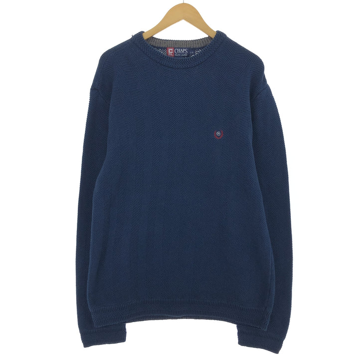 90'S Ralph Lauren CHAPS Herringbone Cotton Knit Sweater Men's Size L Vintage / eaa434659