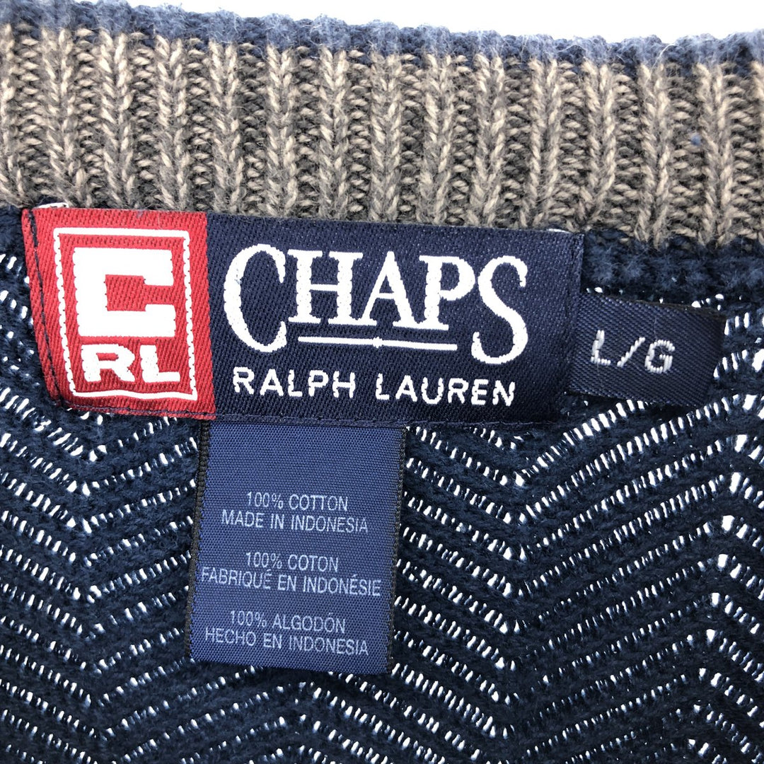 90'S Ralph Lauren CHAPS Herringbone Cotton Knit Sweater Men's Size L Vintage / eaa434659