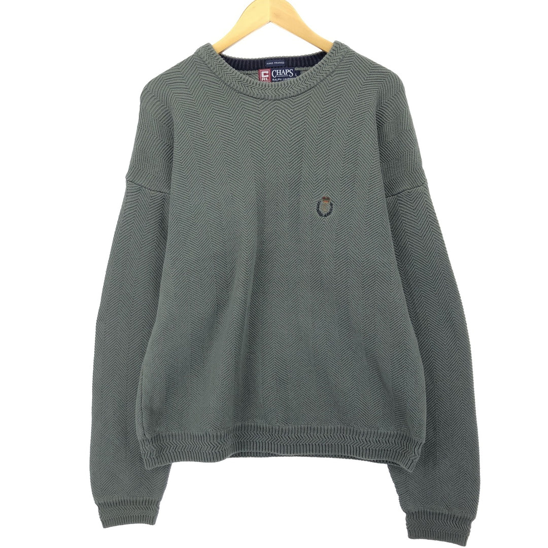 90'S Ralph Lauren CHAPS HAND FRAMED Herringbone Cotton Knit Sweater Men's L Size Vintage /eaa434675