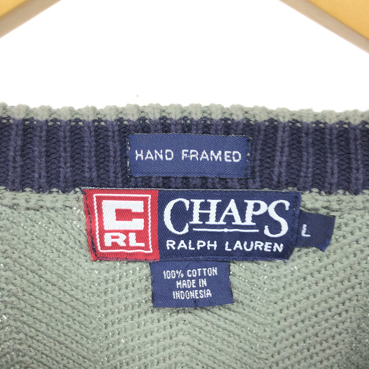 90'S Ralph Lauren CHAPS HAND FRAMED Herringbone Cotton Knit Sweater Men's L Size Vintage /eaa434675