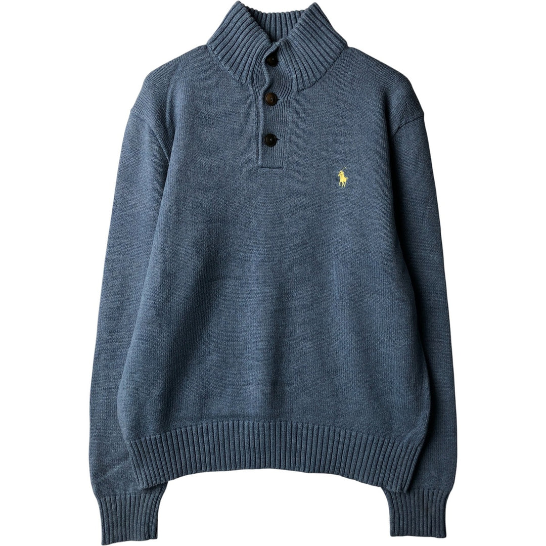 Ralph Lauren POLO by Ralph Lauren Cotton Knit Half Button Sweater Men's M cotton Blue type light blue Vintage Second Hand