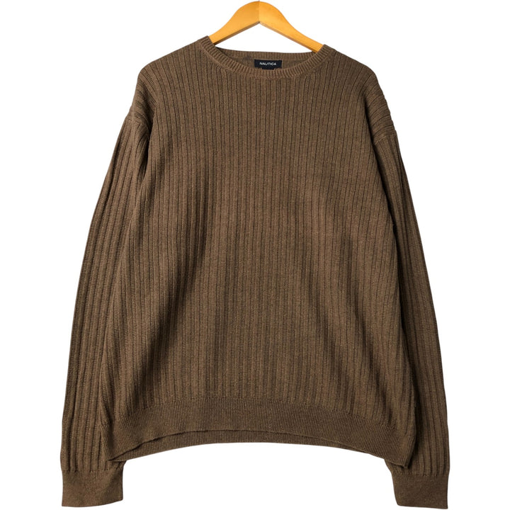 00s~ NAUTICA Ribbed Cotton Knit Sweater Men's XL cotton brown type Vintage Second Hand