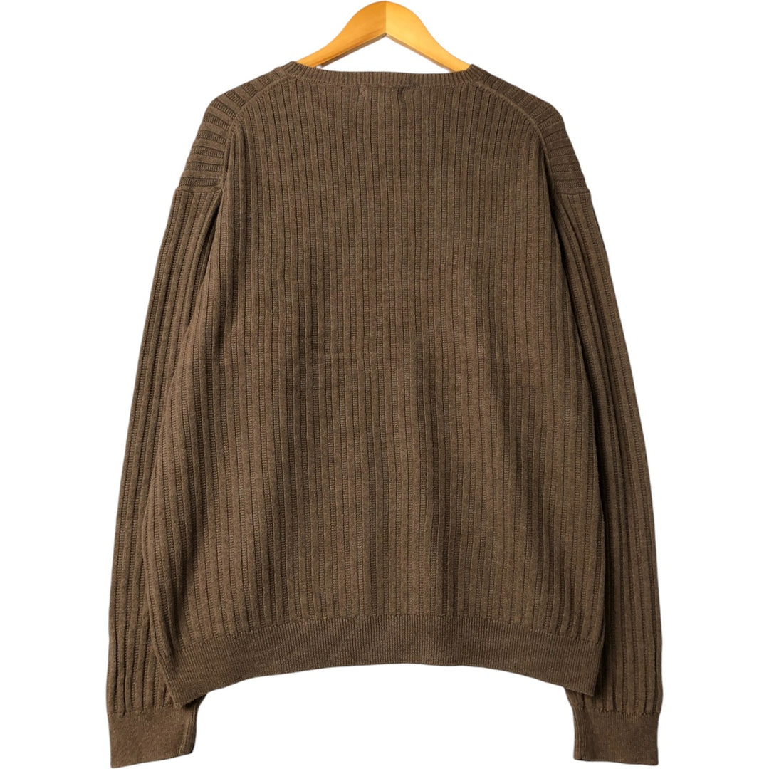 00s~ NAUTICA Ribbed Cotton Knit Sweater Men's XL cotton brown type Vintage Second Hand