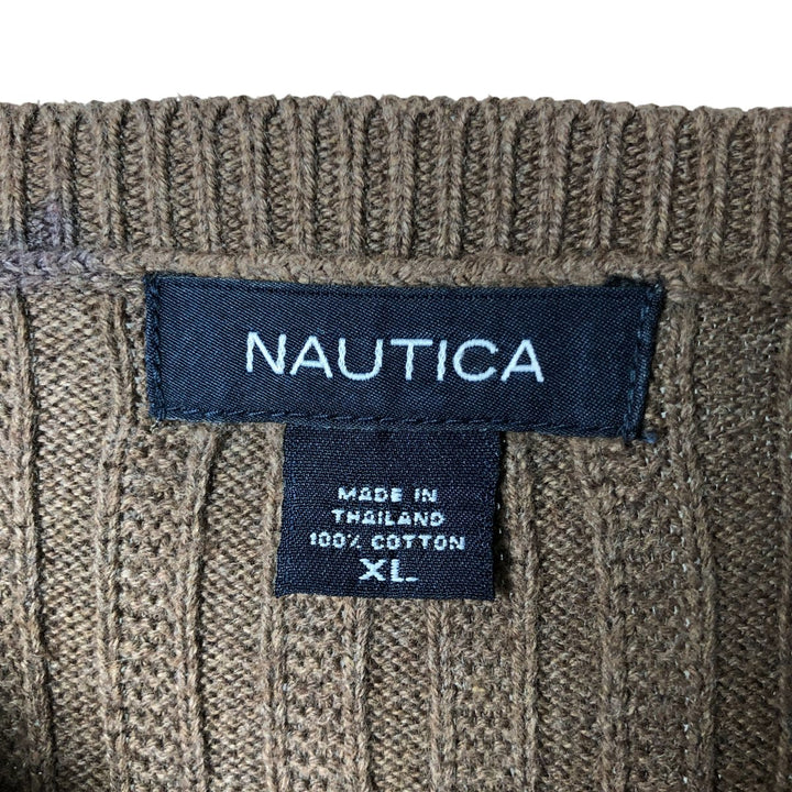 00s~ NAUTICA Ribbed Cotton Knit Sweater Men's XL cotton brown type Vintage Second Hand
