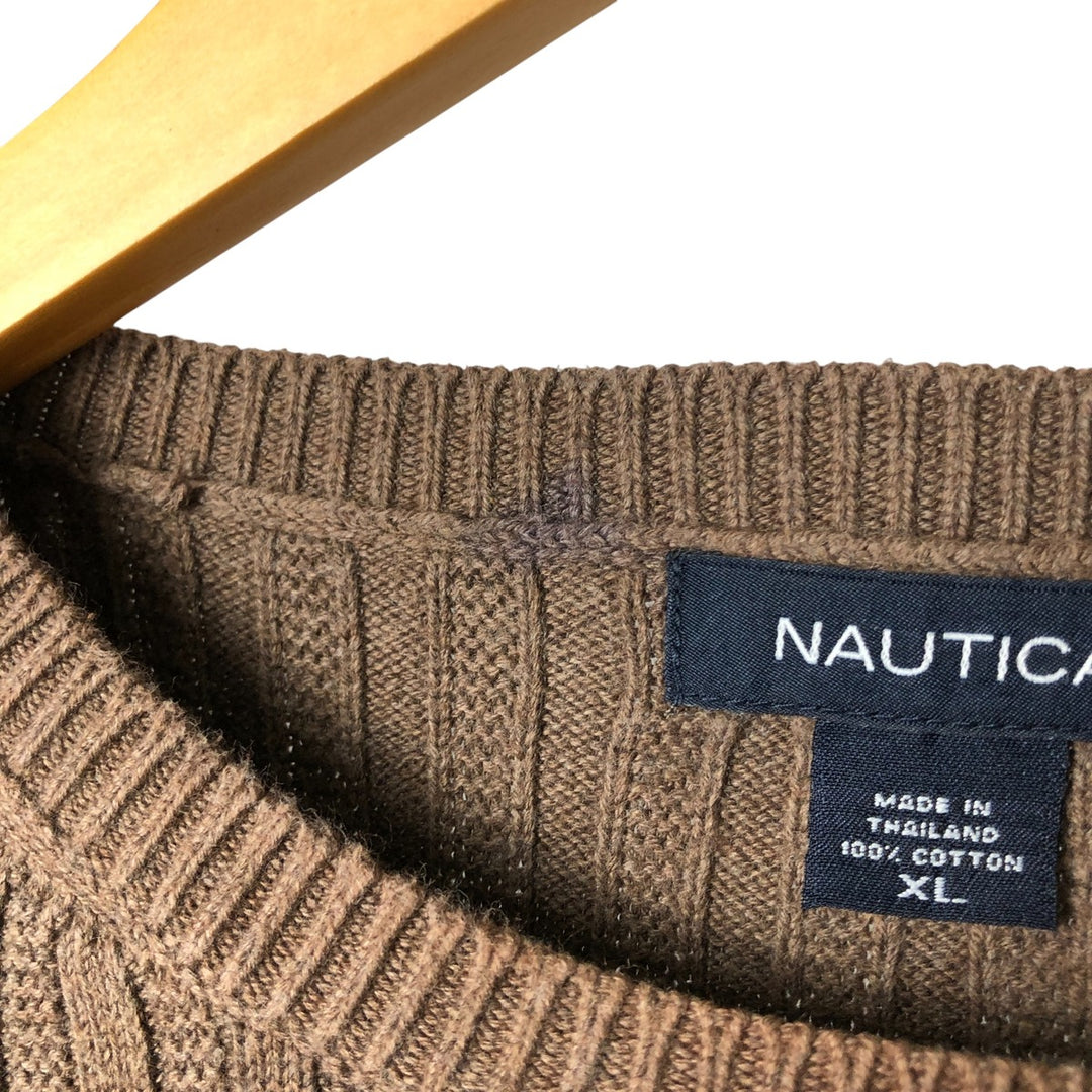 00s~ NAUTICA Ribbed Cotton Knit Sweater Men's XL cotton brown type Vintage Second Hand