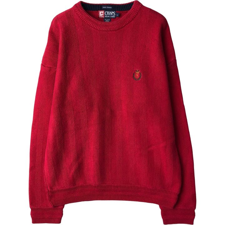 Ralph Lauren CHAPS Herringbone Cotton Knit Sweater, Men's Size L cotton red type Vintage Second Hand