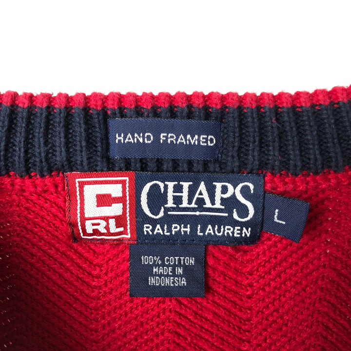 Ralph Lauren CHAPS Herringbone Cotton Knit Sweater, Men's Size L cotton red type Vintage Second Hand