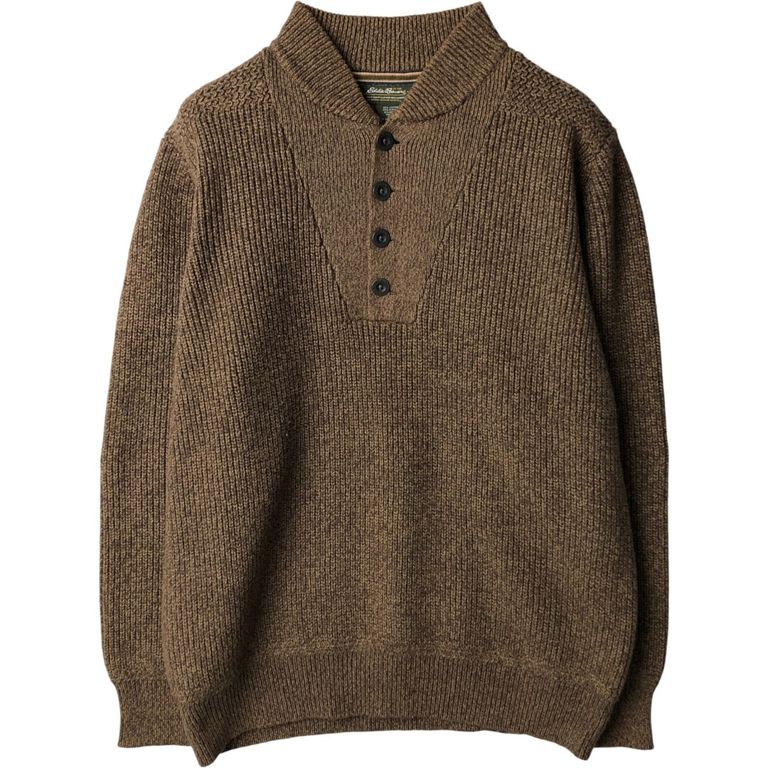 2000'S Eddie Bauer Henley-neck cotton knit sweater, men's size M cotton brown type Vintage Second Hand