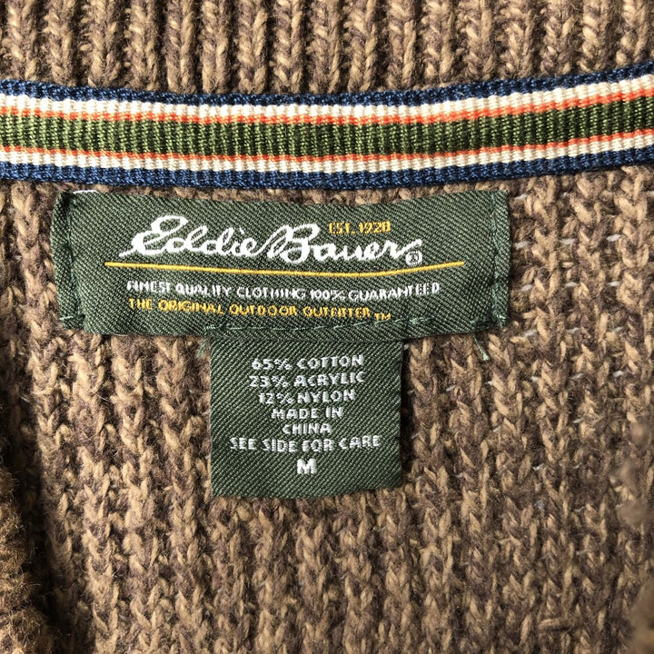 2000'S Eddie Bauer Henley-neck cotton knit sweater, men's size M cotton brown type Vintage Second Hand