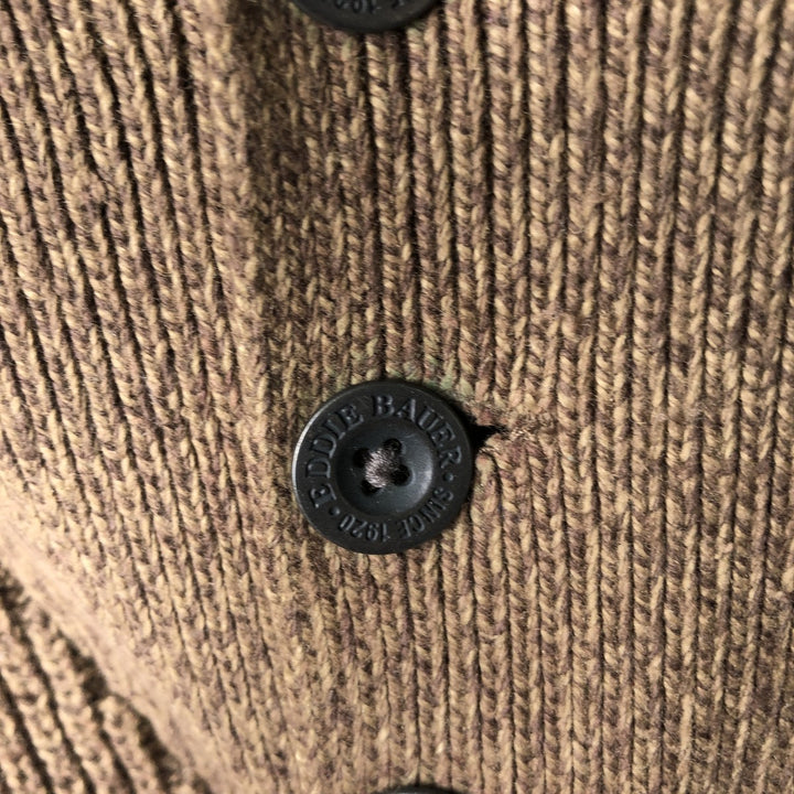 2000'S Eddie Bauer Henley-neck cotton knit sweater, men's size M cotton brown type Vintage Second Hand