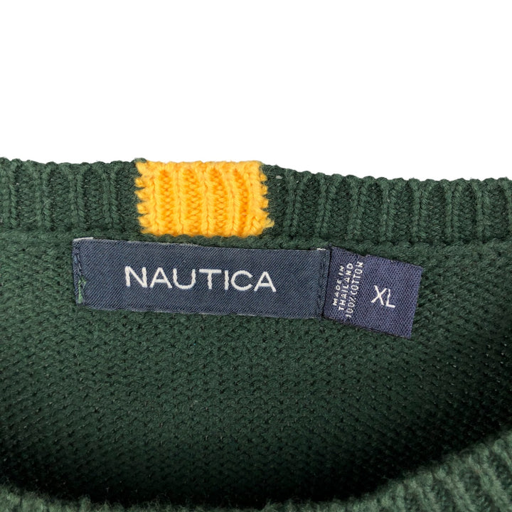 NAUTICA Cable Knit Cotton Sweater, Men's Size XL cotton Green type dark green Vintage Second Hand