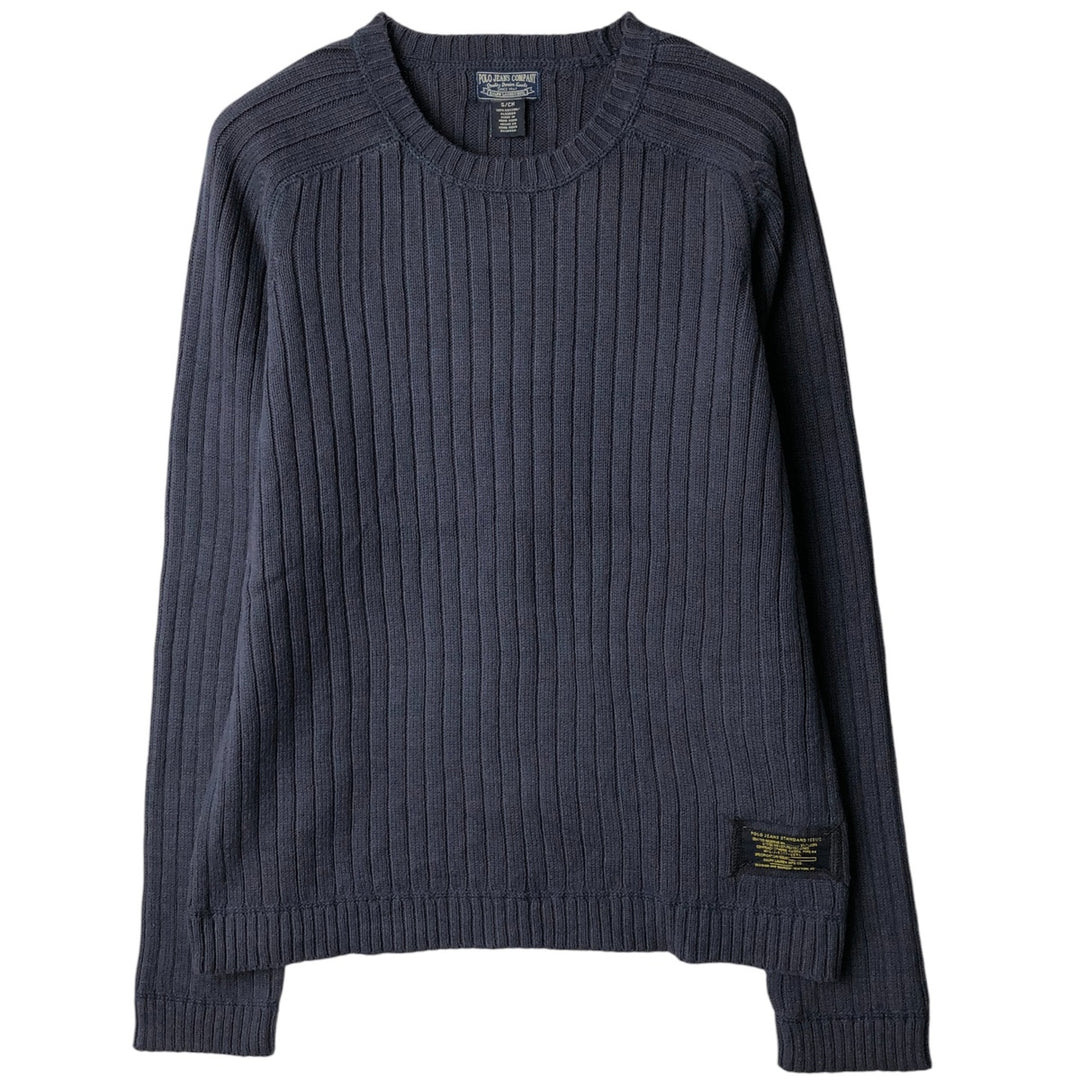 Ralph Lauren Jeans Company Ribbed Cotton Knit Sweater, Men's Size Small cotton navy blue type Vintage Second Hand