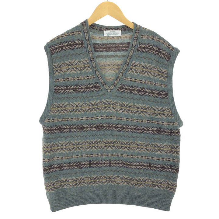 MARK AND SPENCER All-over Fair Isle Pattern V-neck wool knit vest, men's XL size /eaa434837